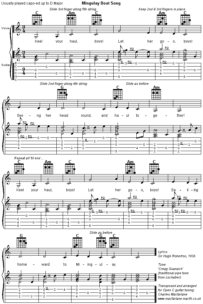 Mingulay Boat Song - Music, Chords, and Tablature for Open C (CGCGCE)