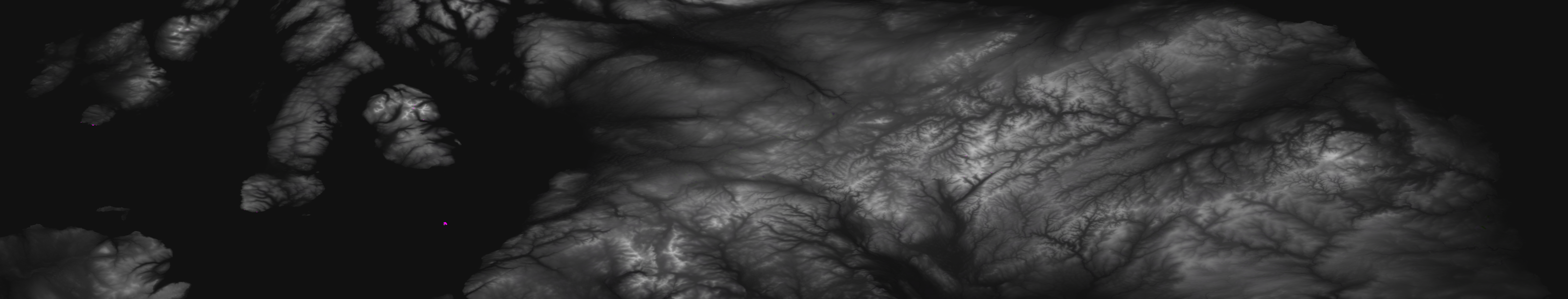 Greyscale comparison between SRTM and OS Terrain 50 across the UK at 55°N