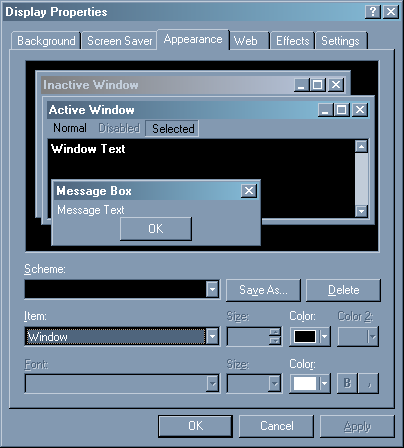 Windows 2000 Professional - Control Panel Colour Settings