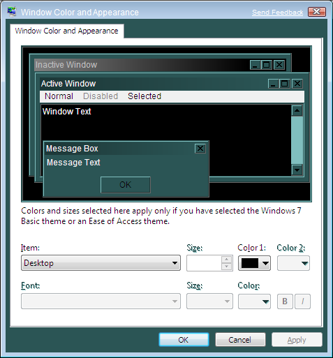 Windows 7 Beta - Control Panel Colour Settings